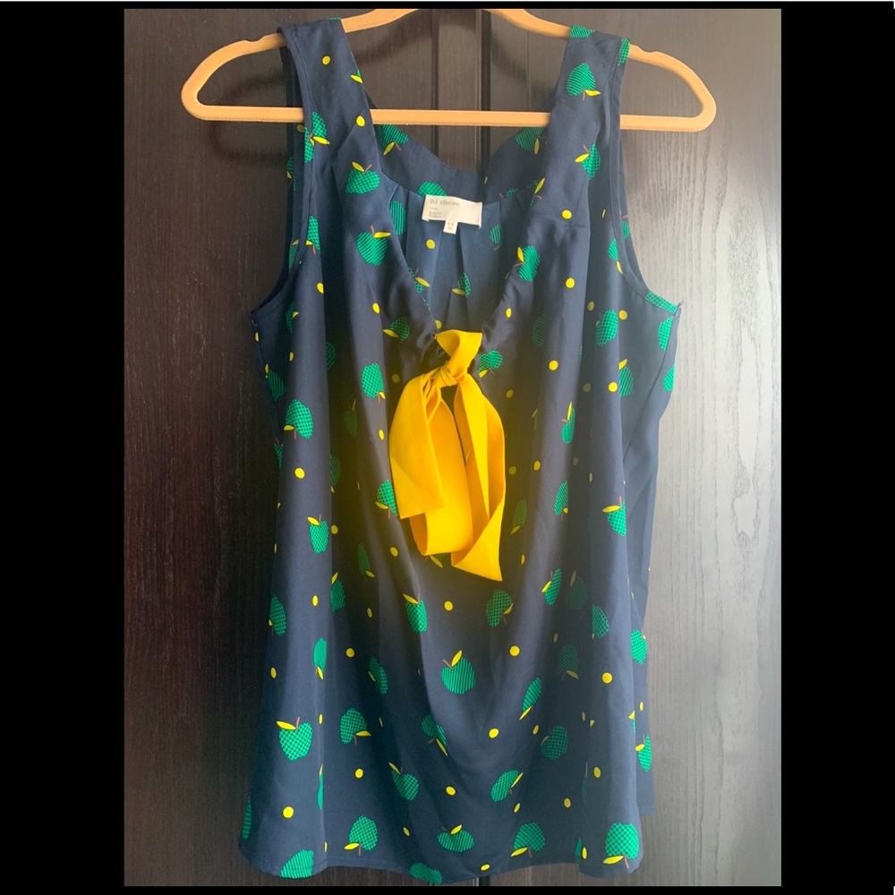 Anthropologie: Green Apple print blouse